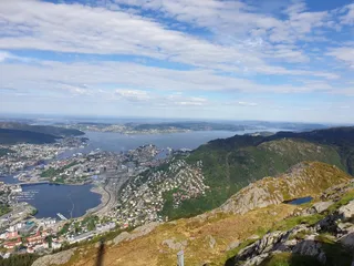 View from a mountain top to a river and a village